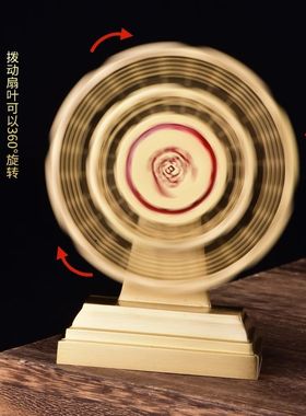招财进宝小风车风生水起招财摆件铜风车财源广进客厅家用小风扇开