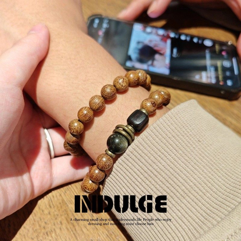 新中式金丝檀木双圈叠戴手串高级感盘玩情侣款手链手饰饰品国潮风,淘宝优惠券,粉丝福利购,淘宝优惠卷