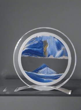 网红动景解压镜面流沙画简约抽象玻璃工艺品沙漏创意礼品轻奢摆件