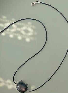 猫咪元素礼物天然银曜石猫头猫咪项链锁骨链女高级小众个性甜酷闺