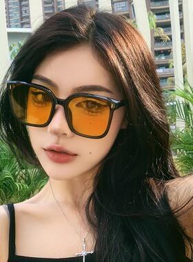 gm复古方形透明黄色明星大脸显瘦墨镜开车防紫外线男女太阳镜偏光