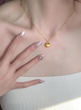 YQJR 钛钢项链 小胖福锁金色项链女气质设计感招财福字锁骨链