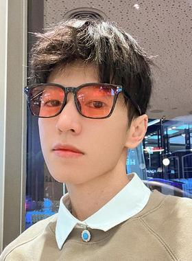 韩版透明红色眼镜男显脸小潮牌太阳镜复古时尚网红街拍个性墨镜女