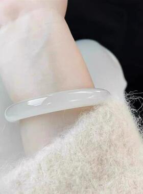 冰种扁条白玉髓手镯送女友白月光白冰年轻荔枝冻高冰天然玉髓马05