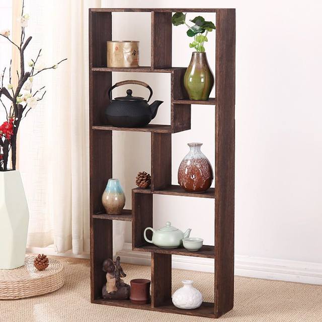 Solid wood Duobao Pavilion ornaments multi-layer grid rack Bogu rack tea cup storage rack purple clay teapot tea set rack