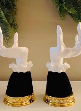 ins风摆件圣诞烛台托盘装饰品树脂托盘设计手掌雕像