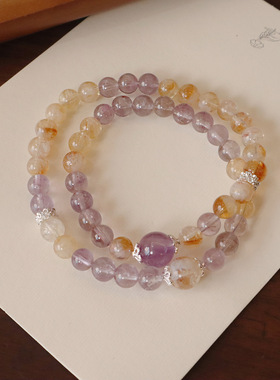 新款天然黄水晶黄塔晶手链女紫水晶叠戴手链串珠高级感手饰品