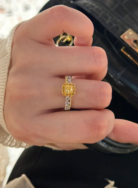 老钱风植物系黄钻方糖菠萝戒指小众感精致时尚轻奢简约钻戒女
