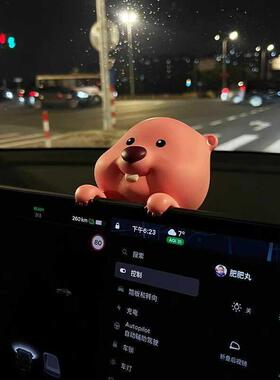 LOOy车载摆件中控屏幕挂汽车内饰品可爱粉红海狸P露比件治愈礼物
