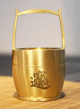 纯黄铜一桶金江山水桶招财进宝客厅书房办公室米缸聚宝盆家居摆件
