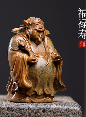 天然绿檀实木雕刻摆件手工雕刻招财纳福禄寿手把件摆件家居装饰