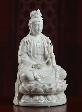 戴玉堂陶瓷摆件《坐莲西方三圣神像》阿弥陀佛观音大势至菩萨佛像