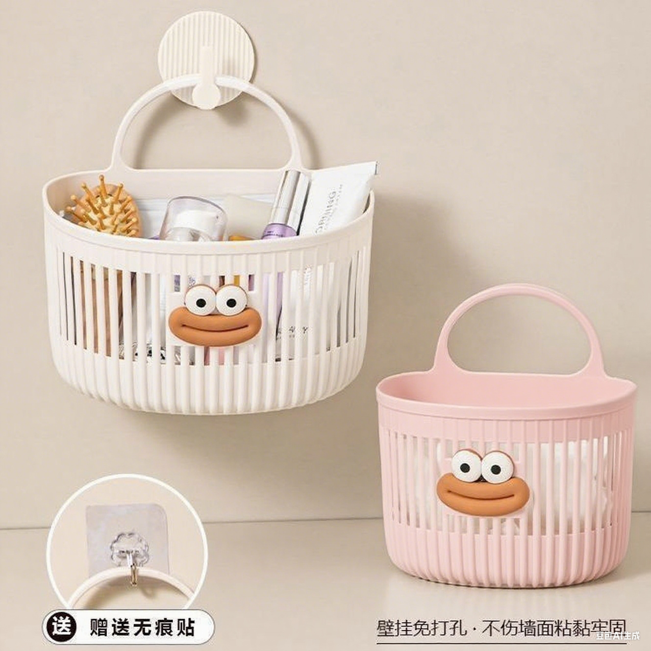 大嘴猴壁挂式收纳挂篮置物篮免打孔厨房收纳筐挂墙置物架收纳盒,淘宝优惠券,粉丝福利购,淘宝优惠卷