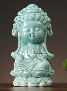 新中式观音佛像摆件玄关客厅禅意白瓷陶瓷复古创意柜子装饰品摆设