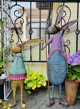 美式乡村复古铁艺兔子家居装饰摆件室内户外庭院花园小院民宿摆设