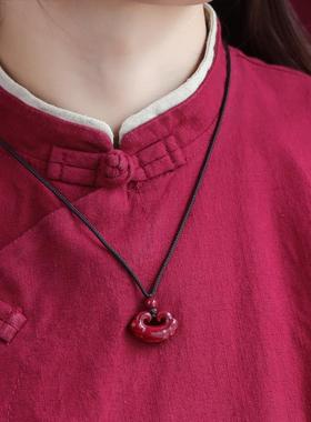 正品朱砂富贵锁儿童吊坠莲花项链