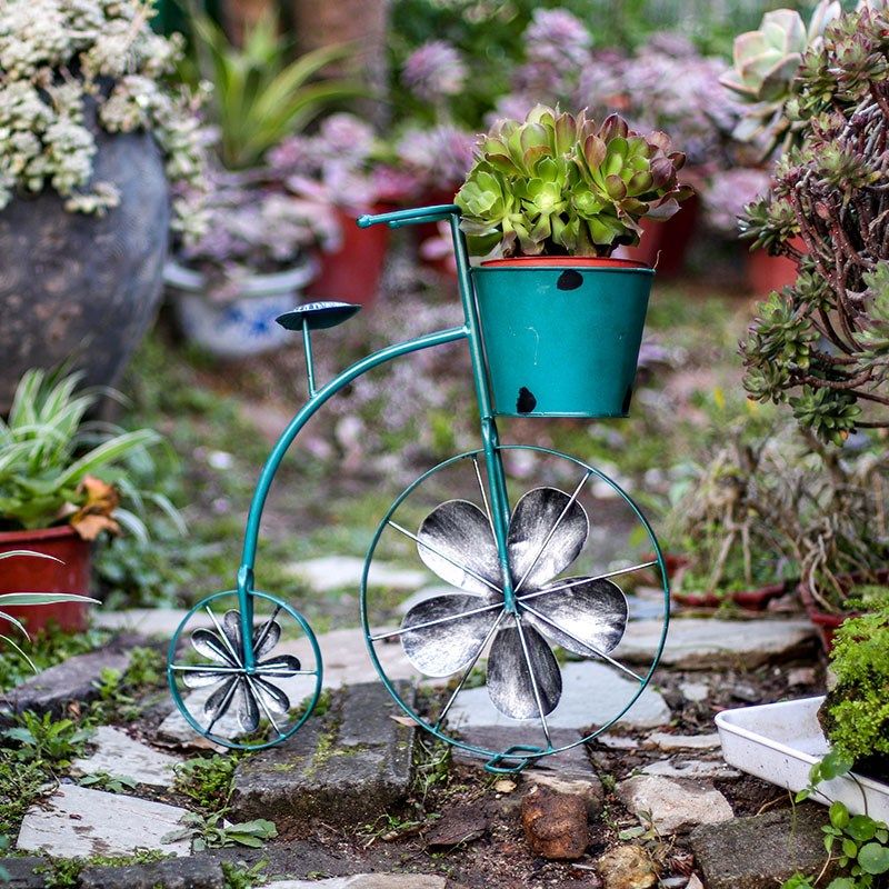 阳台庭院花园装饰品造景落地式摆件田园铁艺复古做旧自行车花盆架,淘宝优惠券,粉丝福利购,淘宝优惠卷