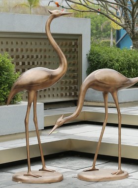 新中式仙鹤雕塑丹顶鹤落地户外水池水景园林装饰售楼部处造景小品