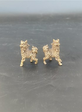 复古纯黄铜麒麟桌面小摆件迷你瑞兽古玩手把件招财火麒麟中式装饰