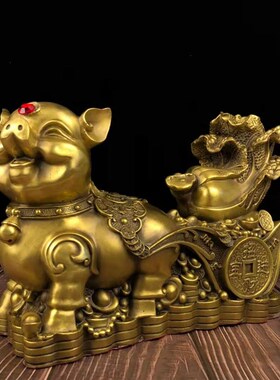 纯铜招财猪摆件金猪送财金钱福猪生肖猪客厅办公室桌面工艺品大号