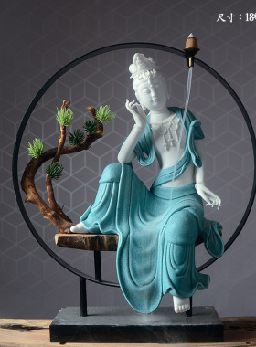 新中式水月观音菩萨陶瓷禅意摆件家居客厅玄关桌面装饰佛像工艺品