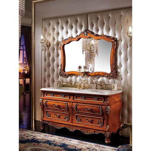 新款欧式浴室柜落地式红橡木实木双盆洗手台洗脸盆卫浴柜组合法式 - 图1