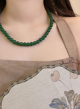 古风汉服祖母绿项链2024新w款爆款轻奢小众高级感锁骨链颈链配饰