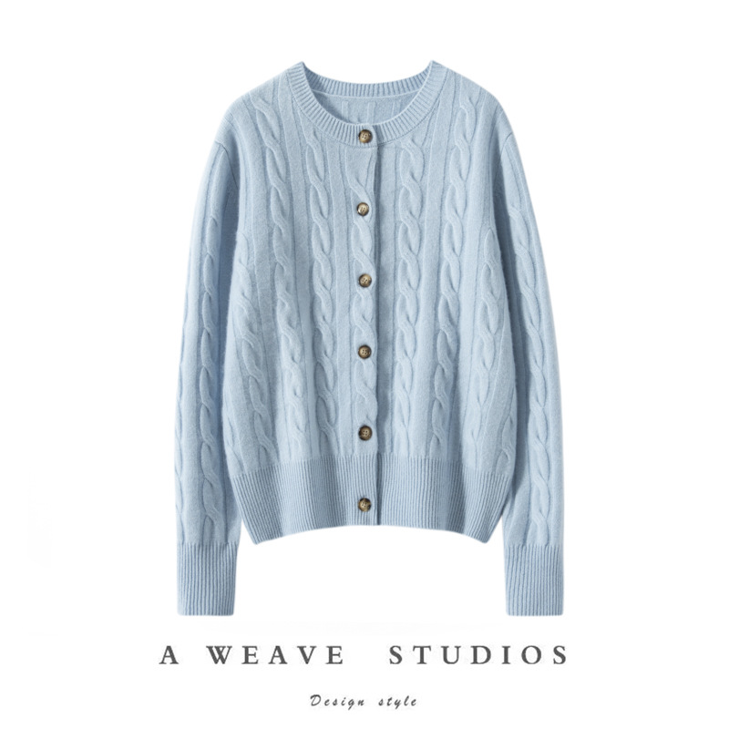 【刘雯同款】2025秋冬款山羊绒圆领开衫女宽松毛衣外套双股股厚保 - 图2