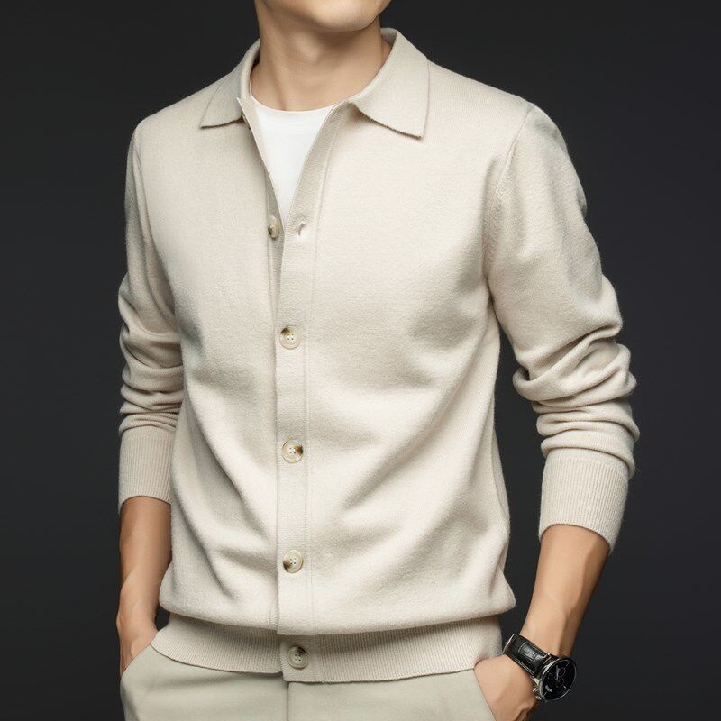 高端针织开衫外套男士秋冬季新款高端羊毛线衣休闲商务翻领毛衣男,淘宝优惠券,粉丝福利购,淘宝优惠卷