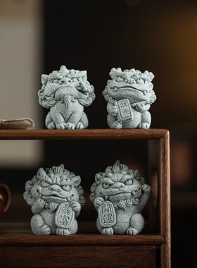国潮小神兽状元探花一对茶宠摆件创意暴富开运茶桌茶室茶空间装饰