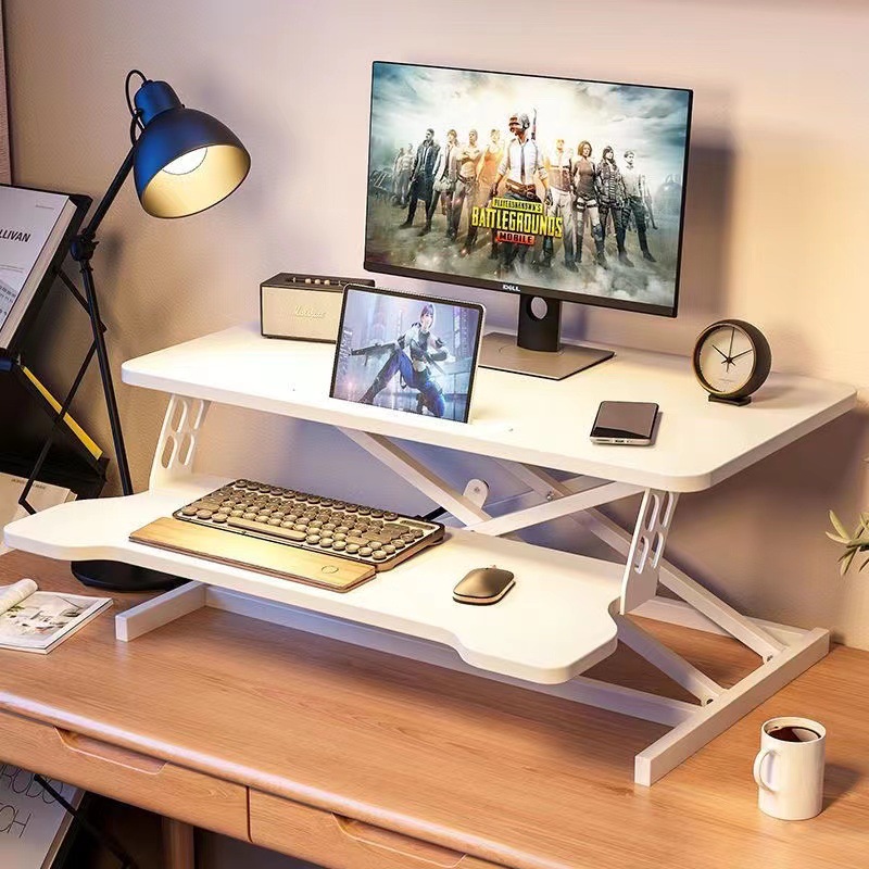 站立升降电脑桌可调节增高架桌上桌气动升降可折叠笔记本办公桌面 - 图0