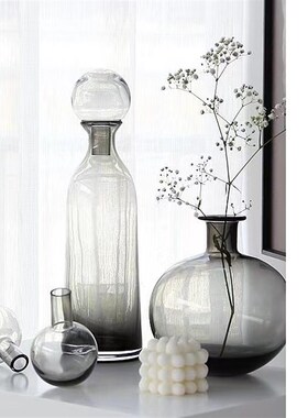 极简轻奢风玻璃花瓶客厅装饰插花北欧创意玄关桌面软装样板间摆件