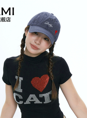 AMI女装版型正显头圆韩系百搭格纹字母鸭舌帽女休闲百搭棒球帽