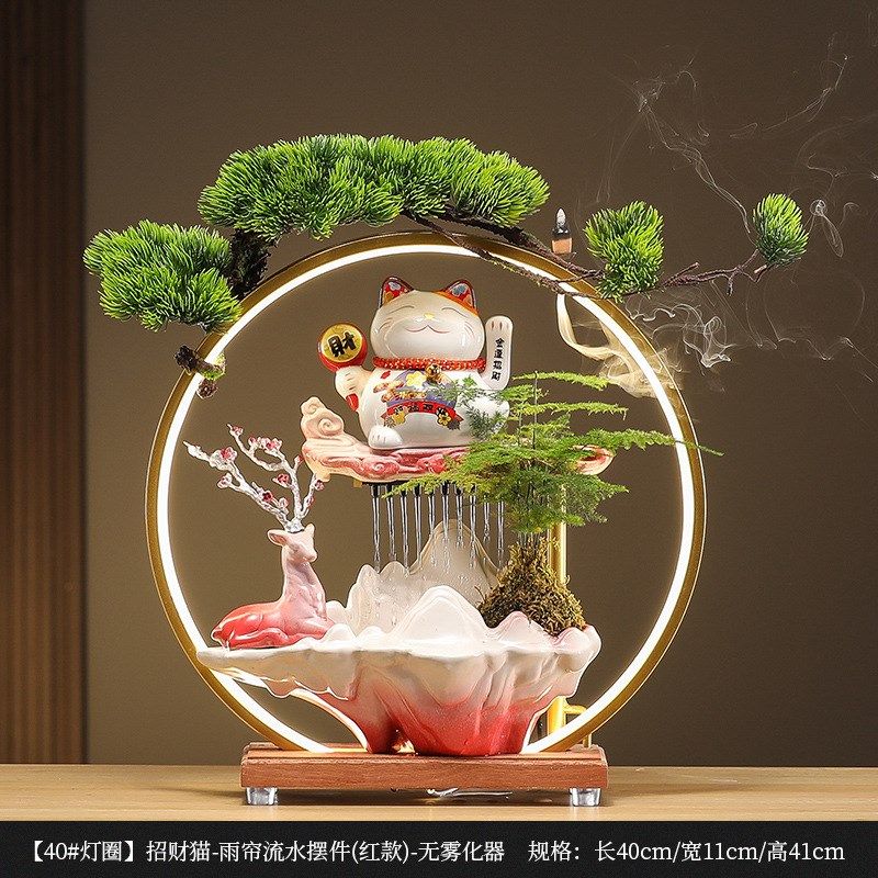 流水生财摆件家居客厅办公室桌面现代中式陶瓷招财猫装饰开业礼品,淘宝优惠券,粉丝福利购,淘宝优惠卷