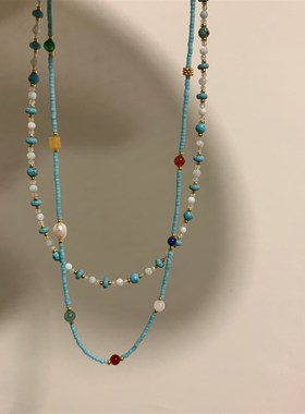 绿松石珍珠项链女o中式复古小众设计高级串珠锁骨链