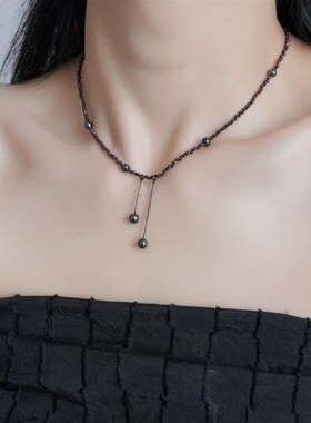 韩国新款水晶串珠l项链甜酷辣妹风气质项圈轻奢高级锁骨链网红颈