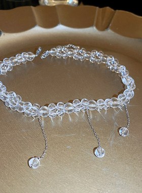 个性波光粼粼透明l琉璃串珠项链时尚小众甜酷气质高级锁骨链项饰