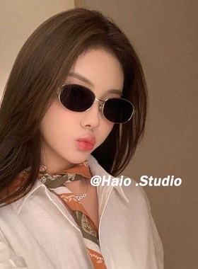 老钱风墨镜女款高级感2024新款金属小脸椭圆形复古小框太阳眼镜男