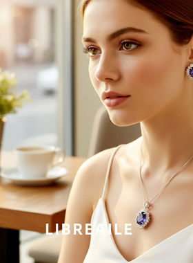 纯银S925紫色锆石耳钉项链套装秋冬新款钻面切割可调节锁骨链毛衣