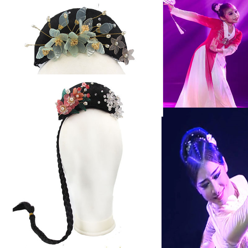 古典舞蹈表演头饰桃李杯独舞良宵艺考头饰发饰假发套装扇子舞头饰 - 图0