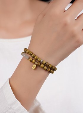 奶香绿檀手串男款念珠盘玩檀木手串沉香盘珠文玩静心佛珠木质盘串