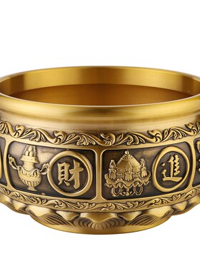 大号做旧有求必应聚宝盆复古八宝缸储物元宝聚财缸香炉礼品铜摆件