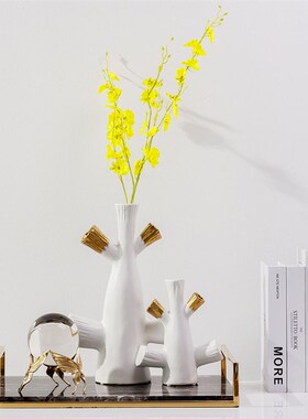 家居饰品软装几何陶瓷插花瓶摆件样板间电镀哑光陶瓷工艺品