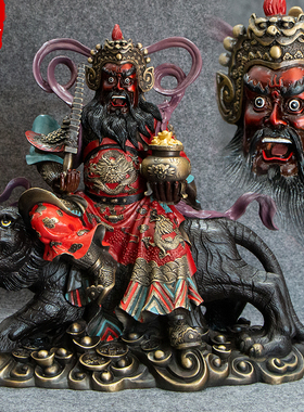 黄铜金钱赵公明铜像手工彩绘骑虎武财神像大中小号家居工艺品摆饰