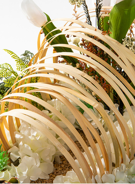 新中式大圆桌转盘摆花酒店餐桌高端餐厅轻奢摆件造景摆放软装饰品