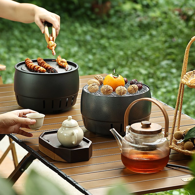 福也围炉煮茶家用室内电烤炉套装烧炭烤炉户外炭火盆取暖 - 图1