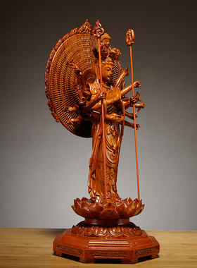 花梨木雕刻千手观音摆件观世音佛像居家办公客厅家用店铺供奉摆设