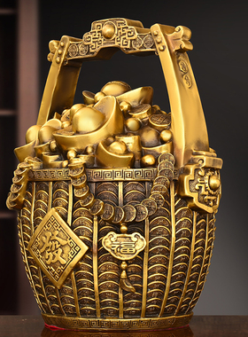 铜一桶金摆件纯铜龙头一桶金桶桶B金客厅门店装饰元宝聚宝盆存钱