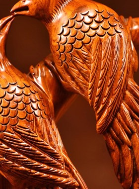 花梨实木喜上眉梢摆件木雕t花鸟根雕客厅装饰品红木工艺品寓意礼