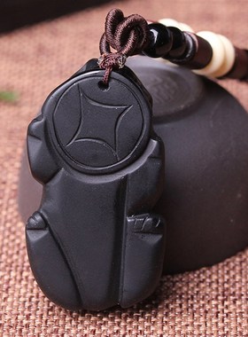 天然金曜石黑耀石貔貅吊坠招财转运水晶吊坠